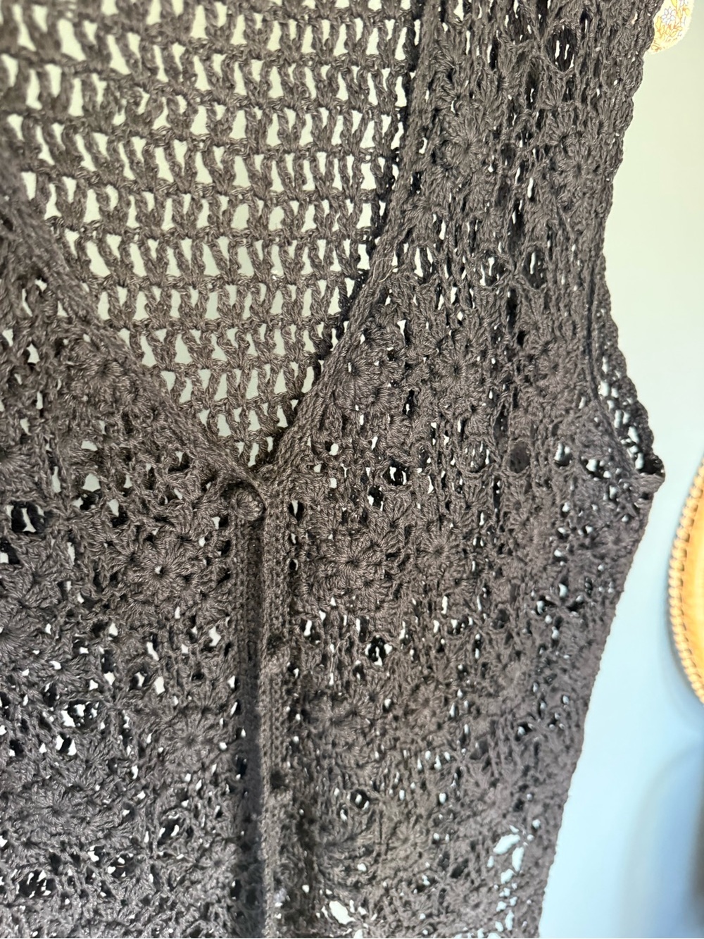 Vintage Clio Black Crochet Button-Down Vest sz medium - Picture 5 of 7